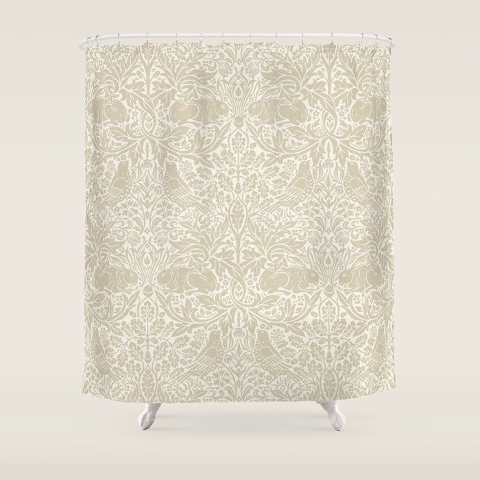 William Morris Brer Rabbit Linen Beige Vintage Pattern Shower Curtain Gallery Image 1