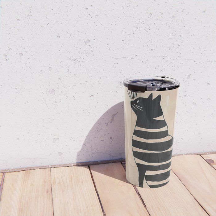 Black Cat with Bold Stripes Travel Mug Gallery Image 4