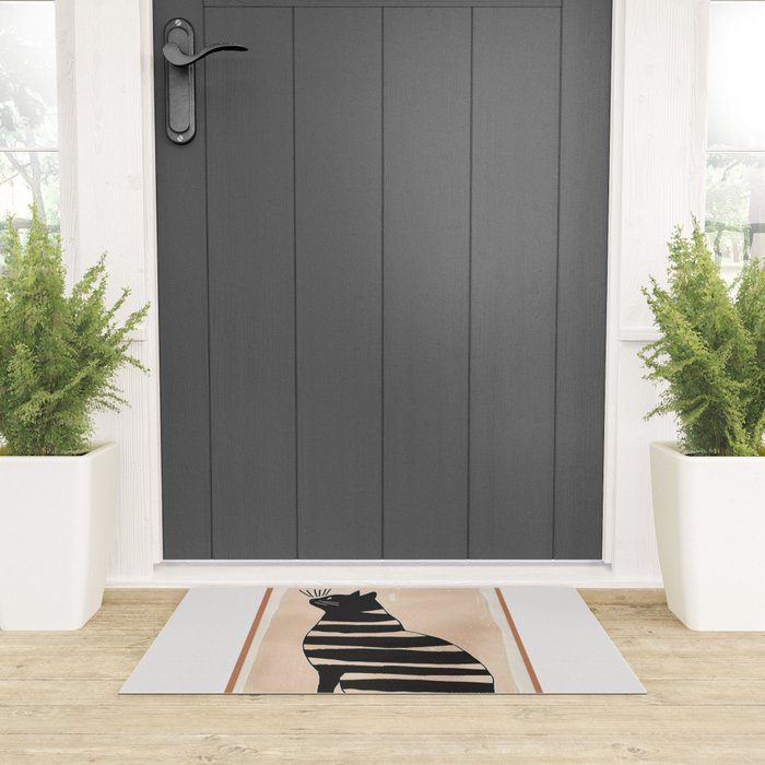 Black Cat with Bold Stripes Welcome Mat Gallery Image 3