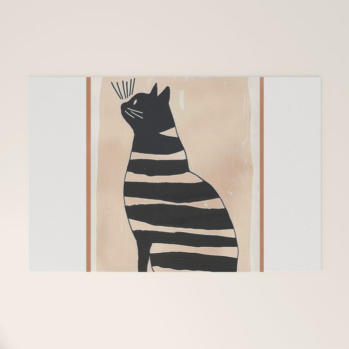 Black Cat with Bold Stripes Welcome Mat Gallery Image 1