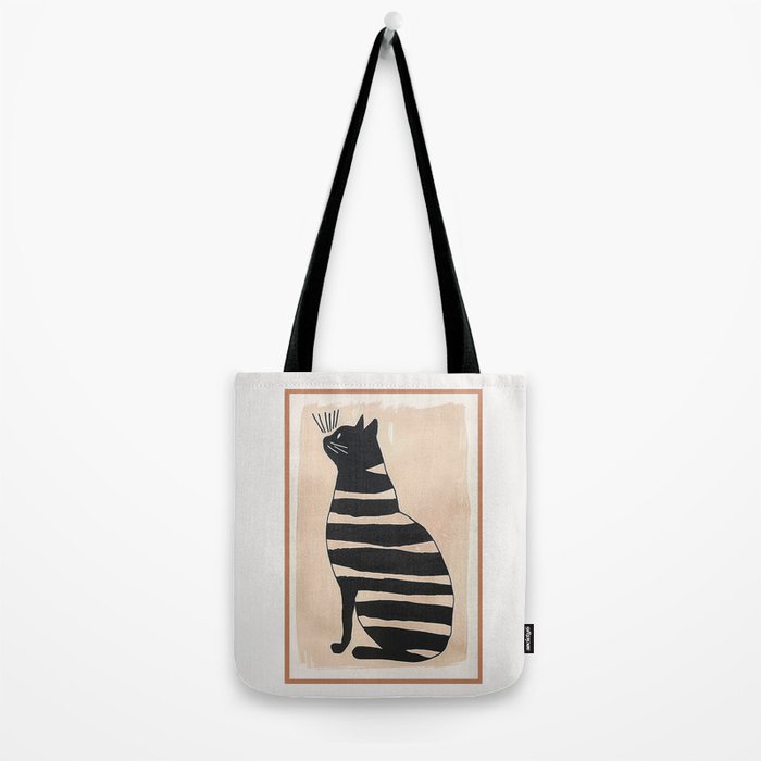 Black Cat with Bold Stripes Tote Bag Gallery Image 2