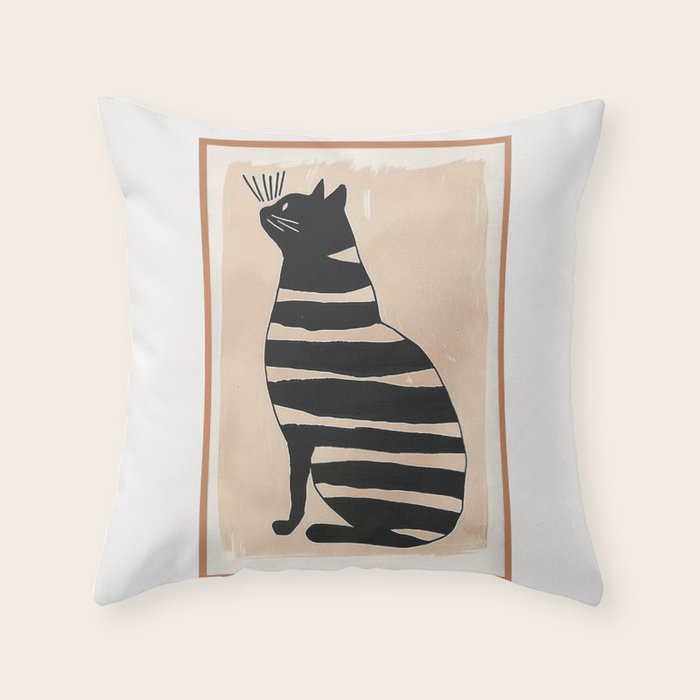 Black Cat with Bold Stripes Throw Pillow Gallery Image 1