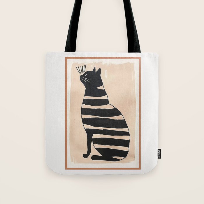 Black Cat with Bold Stripes Tote Bag Gallery Image 1