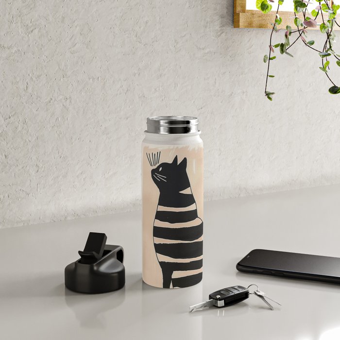 Black Cat with Bold Stripes Water Bottle Gallery Image 4