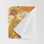 Retro 60s/70s Orange & Olive Green Floral Throw Blanket Gallery Image 3
