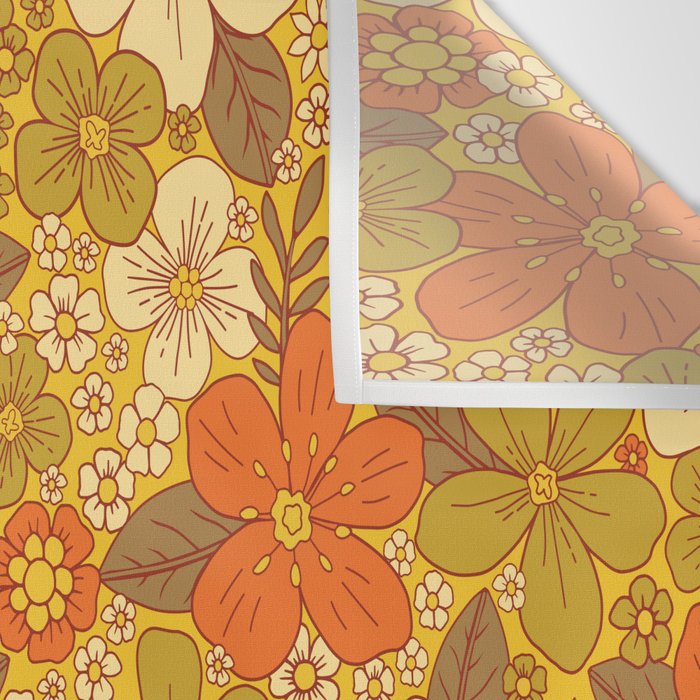 Retro 60s/70s Orange & Olive Green Floral Wall Tapestry Gallery Image 3