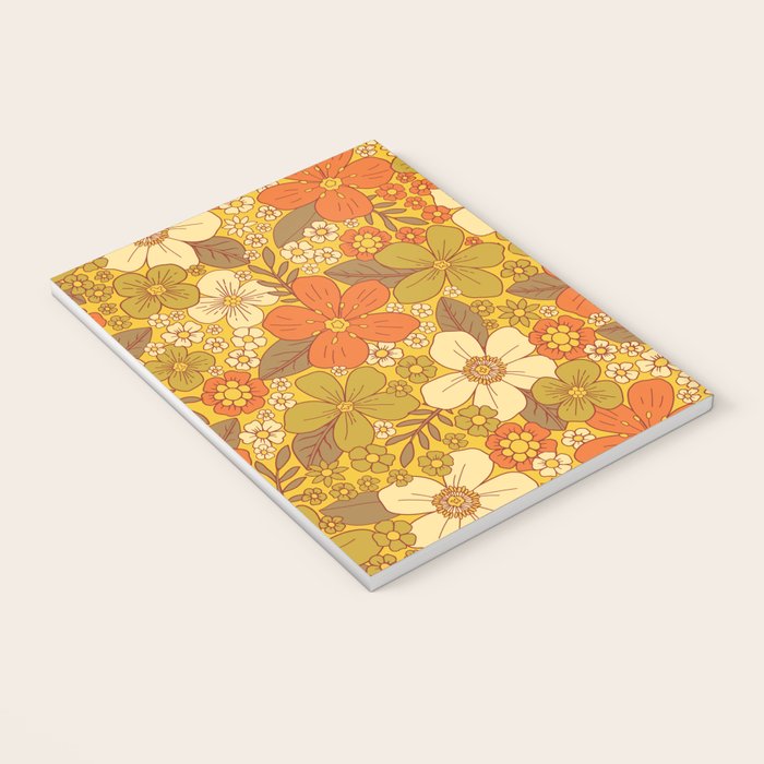 Retro 60s/70s Orange & Olive Green Floral Notebook Gallery Image 3
