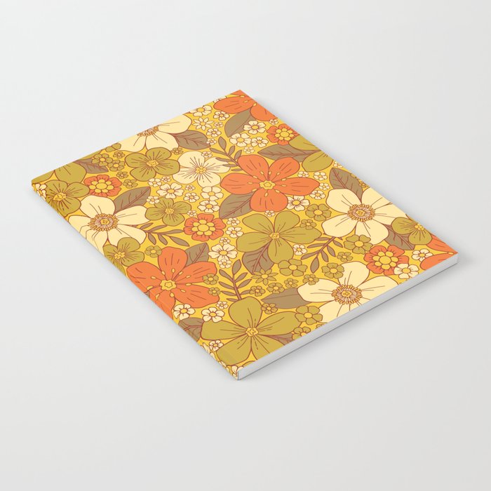 Retro 60s/70s Orange & Olive Green Floral Notebook Gallery Image 2