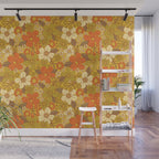 Retro 60s/70s Orange & Olive Green Floral Wall Mural Gallery Image 1