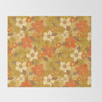 Retro 60s/70s Orange & Olive Green Floral Throw Blanket Gallery Image 2