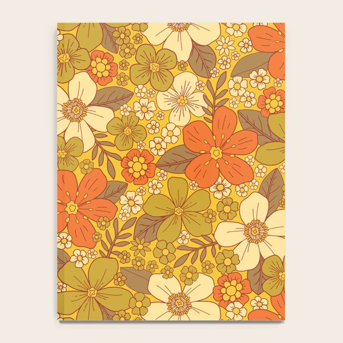 Retro 60s/70s Orange & Olive Green Floral Notebook Gallery Image 4