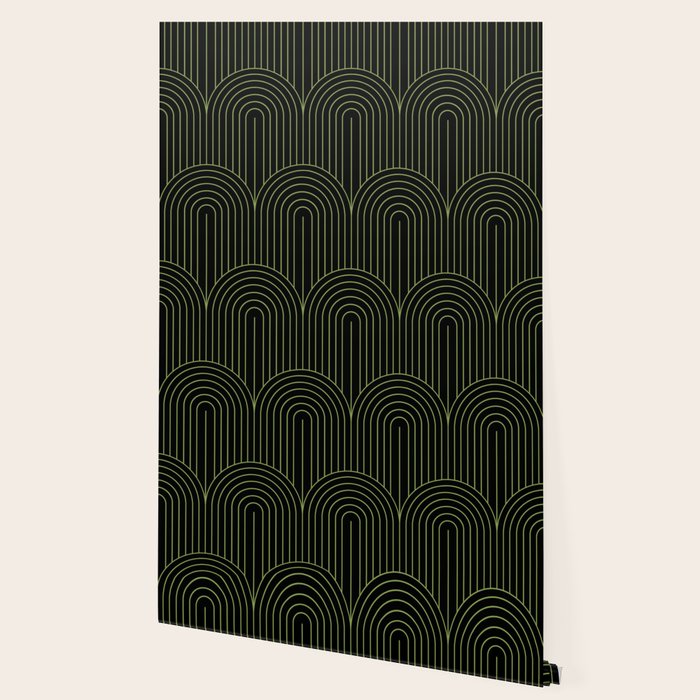 Art Deco Arch Pattern I Black & Neutral Green Wallpaper Gallery Image 2