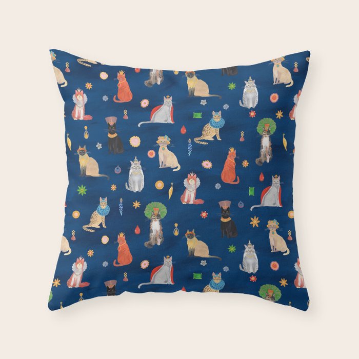 Cat Queens (Blue) Throw Pillow Gallery Image 6