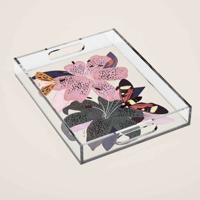 Lilies and butterflies insects Acrylic Tray Gallery Image 1