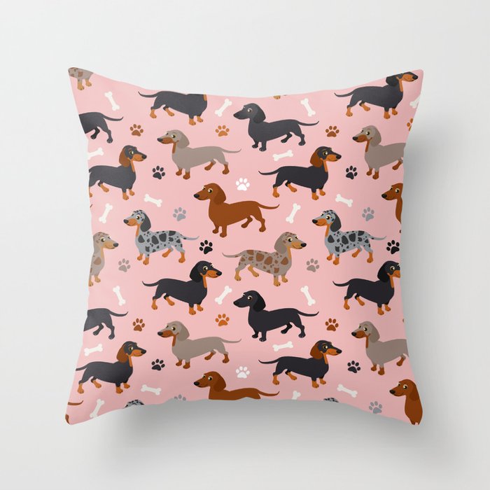 Dachshund Dog Doxie Dogs Pattern Pink Throw Pillow Gallery Image 1