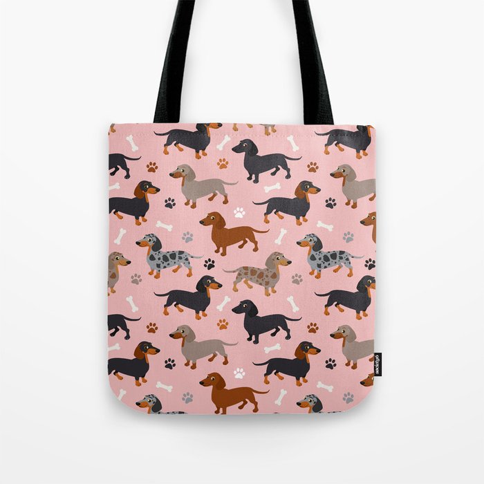 Dachshund Dog Doxie Dogs Pattern Pink Tote Bag Gallery Image 1