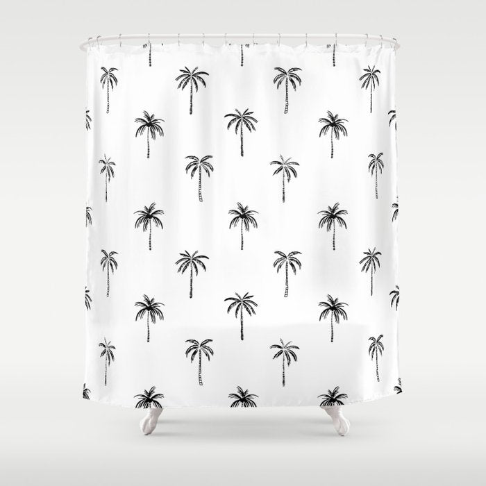 Black and white tropical palm tree pattern Shower Curtain Gallery Image 1