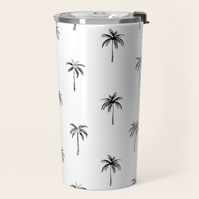 Black and white tropical palm tree pattern Travel Mug Gallery Image 2