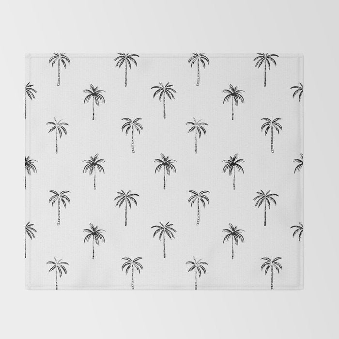 Black and white tropical palm tree pattern Throw Blanket Gallery Image 2