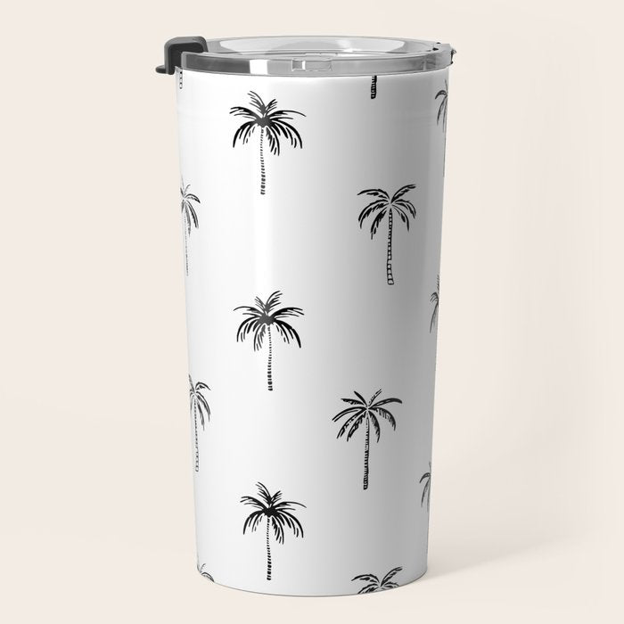 Black and white tropical palm tree pattern Travel Mug Gallery Image 3