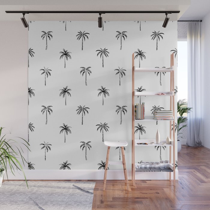 Black and white tropical palm tree pattern Wall Mural Gallery Image 1