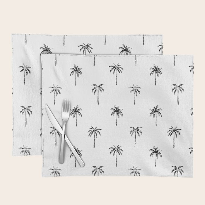 Black and white tropical palm tree pattern Placemat Gallery Image 1