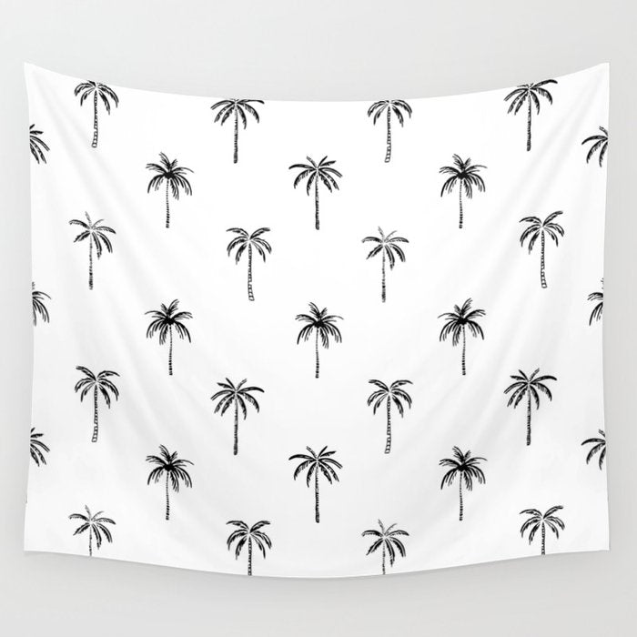 Black and white tropical palm tree pattern Wall Tapestry Gallery Image 4