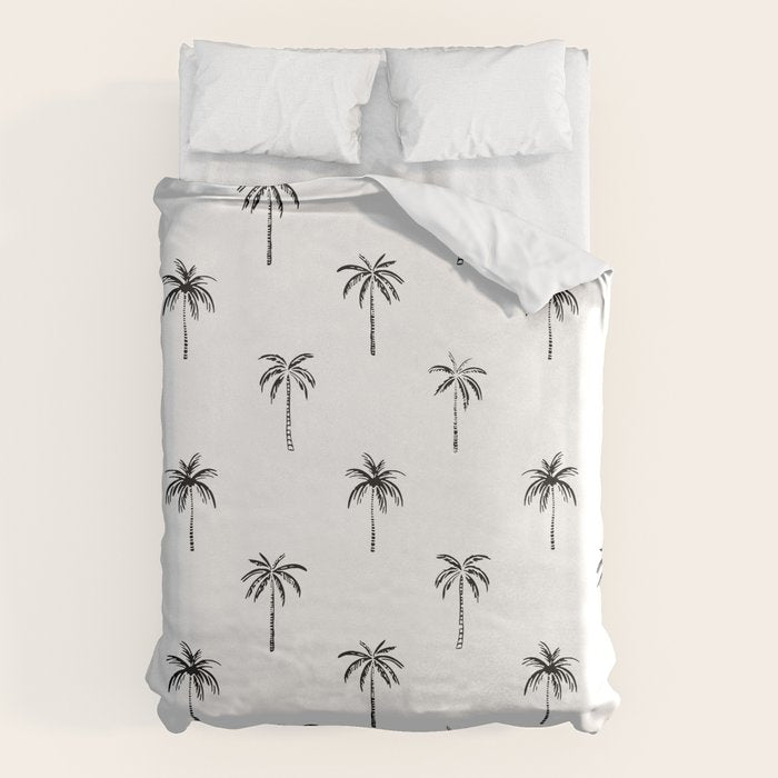 Black and white tropical palm tree pattern Duvet Cover Gallery Image 1