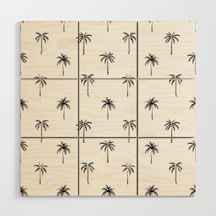 Black and white tropical palm tree pattern Wood Wall Art Gallery Image 1
