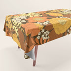 Brown, Yellow, Orange qnd Ivory Retro Flowers Tablecloth Gallery Image 1