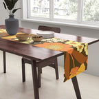 Brown, Yellow, Orange qnd Ivory Retro Flowers Table Runner Gallery Image 2