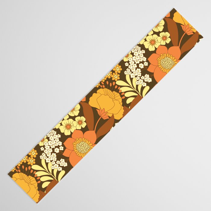 Brown, Yellow, Orange qnd Ivory Retro Flowers Table Runner Gallery Image 3
