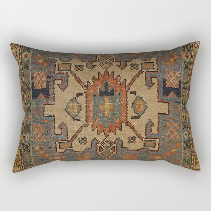 Persia Heriz 19th Century Authentic Colorful Orange Blue Green Vintage Patterns Rectangular Pillow Gallery Image 2