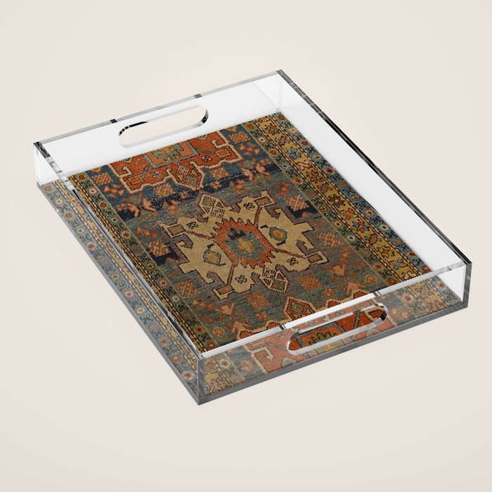 Persia Heriz 19th Century Authentic Colorful Orange Blue Green Vintage Patterns Acrylic Tray Gallery Image 1