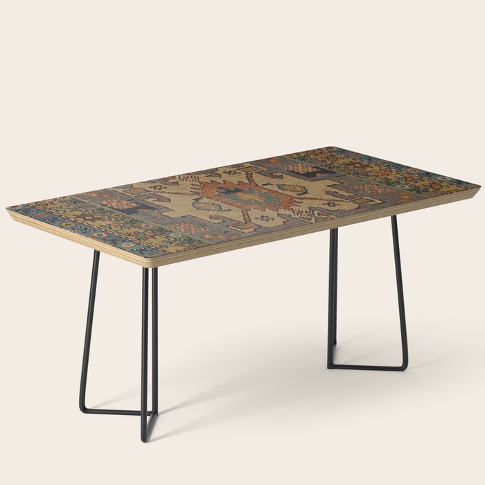 Persia Heriz 19th Century Authentic Colorful Orange Blue Green Vintage Patterns Coffee Table Gallery Image 1