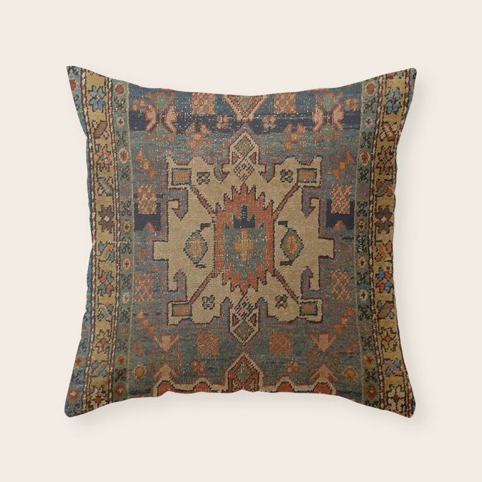Persia Heriz 19th Century Authentic Colorful Orange Blue Green Vintage Patterns Throw Pillow Gallery Image 1