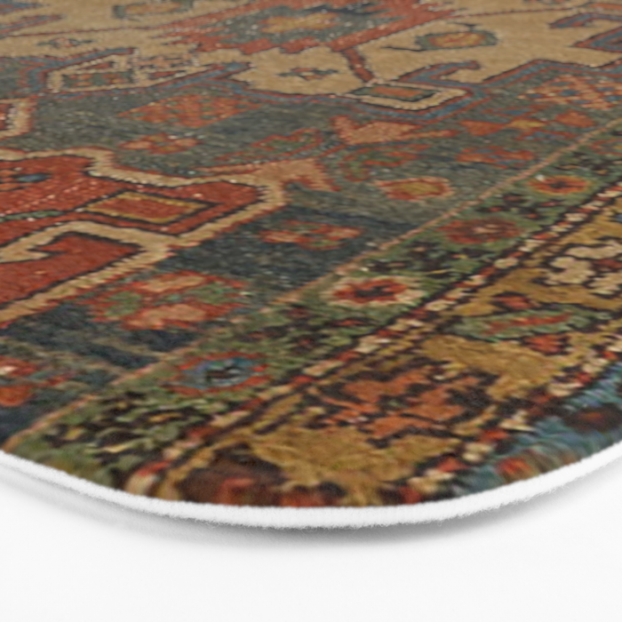 Persia Heriz 19th Century Authentic Colorful Orange Blue Green Vintage Patterns Bath Mat Gallery Image 3
