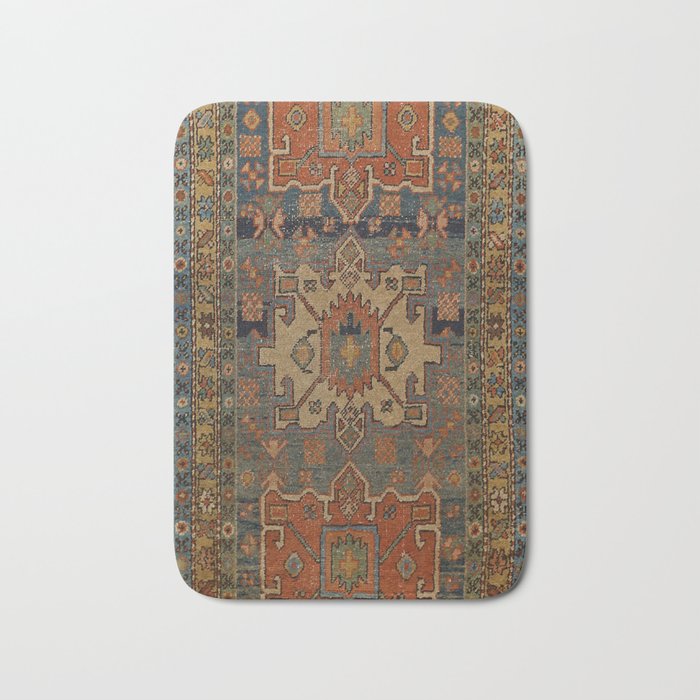 Persia Heriz 19th Century Authentic Colorful Orange Blue Green Vintage Patterns Bath Mat Gallery Image 1