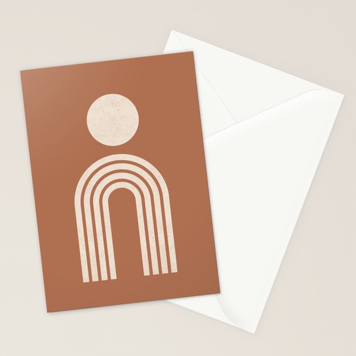 Mid century modern sun and rainbow on terracotta Stationery Card Gallery Image 2