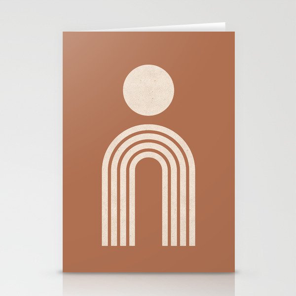 Mid century modern sun and rainbow on terracotta Stationery Card Gallery Image 2