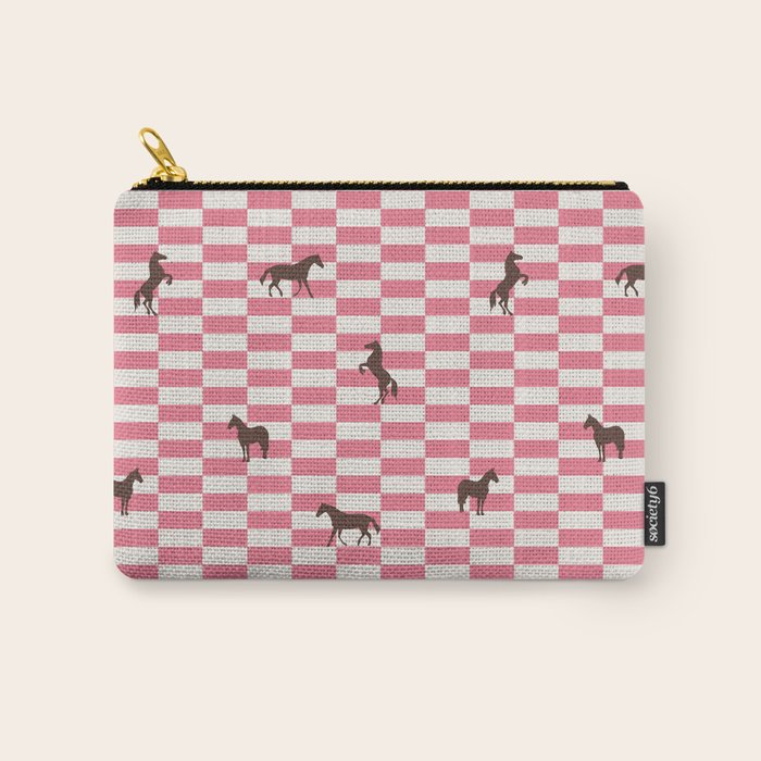 Pink Check Horses  Pattern Carry All Pouch Gallery Image 1