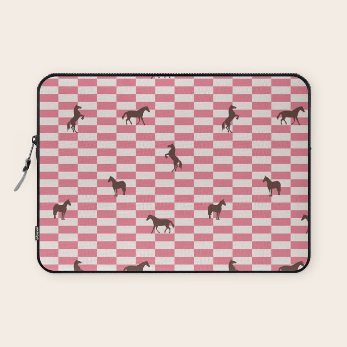 Pink Check Horses  Pattern Laptop Sleeve Gallery Image 1