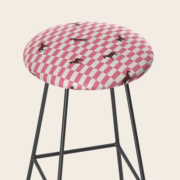 Pink Check Horses  Pattern Stool Gallery Image 2
