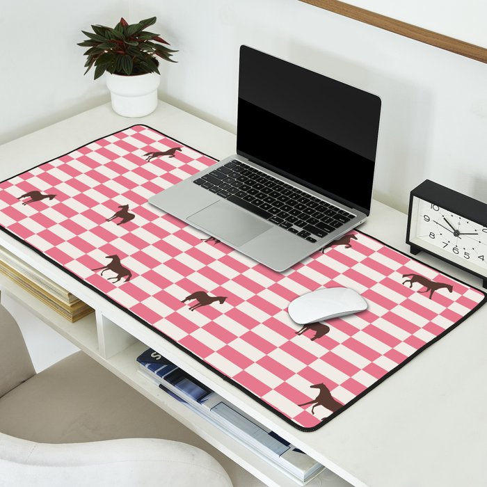 Pink Check Horses  Pattern Desk Mat Gallery Image 2