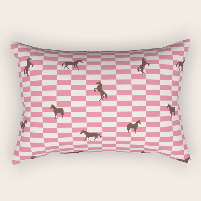 Pink Check Horses  Pattern Rectangular Pillow Gallery Image 2