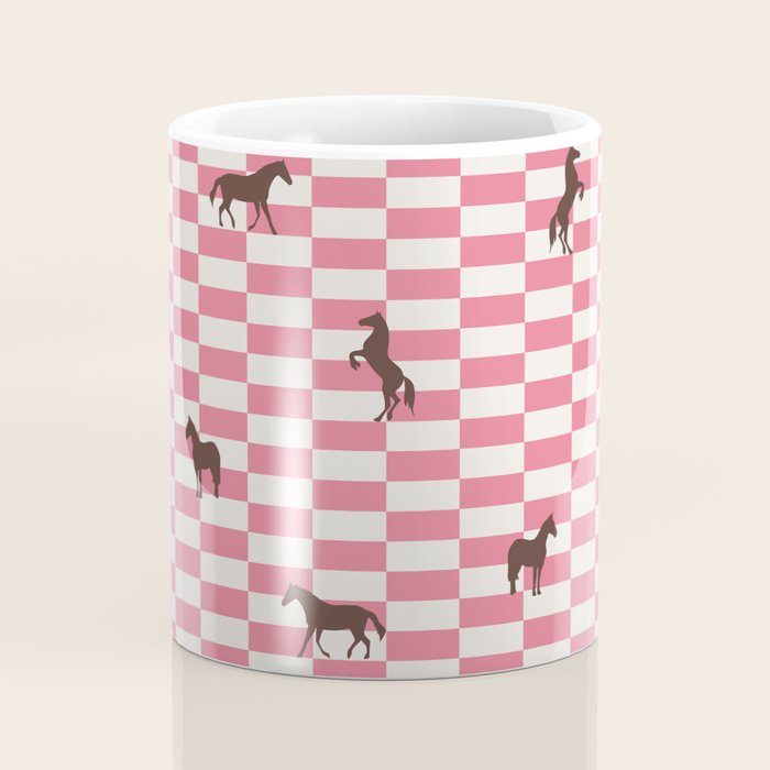 Pink Check Horses  Pattern Coffee Mug Gallery Image 4