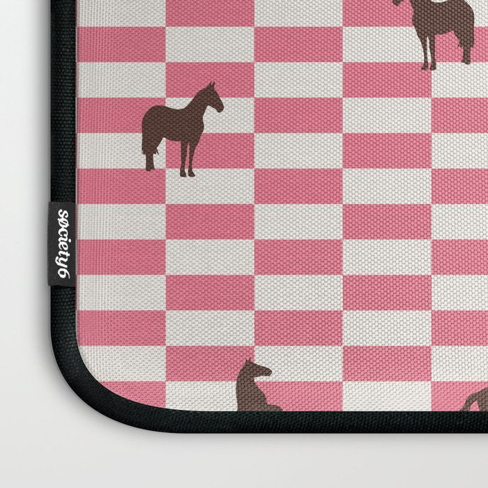 Pink Check Horses  Pattern Laptop Sleeve Gallery Image 3