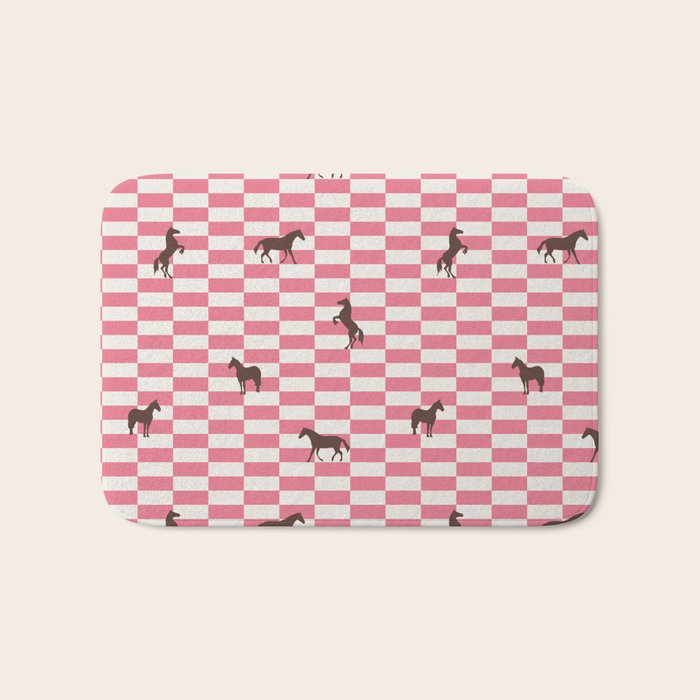 Pink Check Horses  Pattern Bath Mat Gallery Image 1