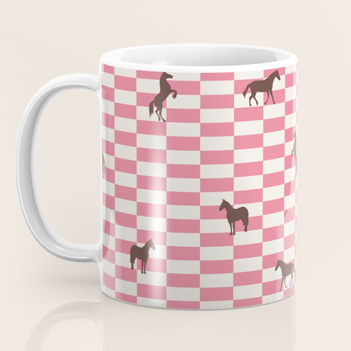 Pink Check Horses  Pattern Coffee Mug Gallery Image 3