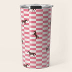 Pink Check Horses  Pattern Travel Mug Gallery Image 1